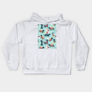 Hot dogs and lemonade // pattern // aqua green background navy and brown dachshunds Kids Hoodie